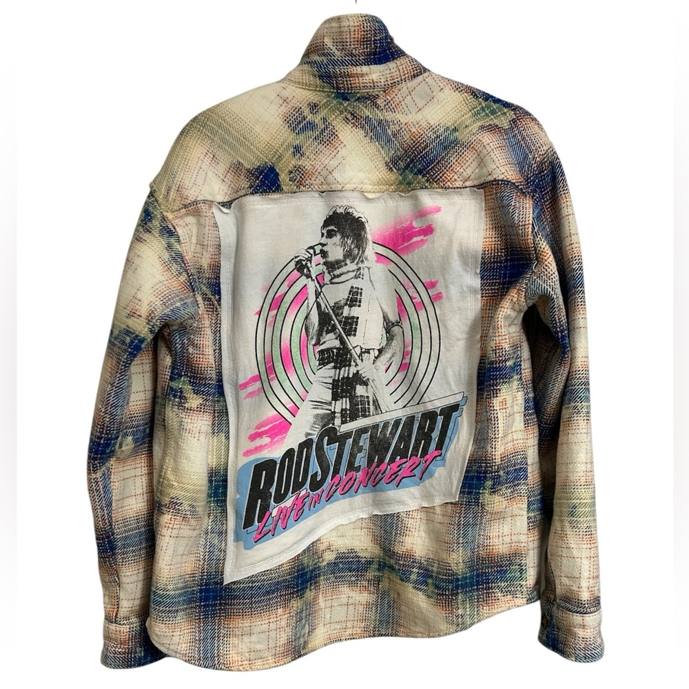 ROD STEWART ONE OF A KIND upcycled flannel shacket jacket creation by Rachelle